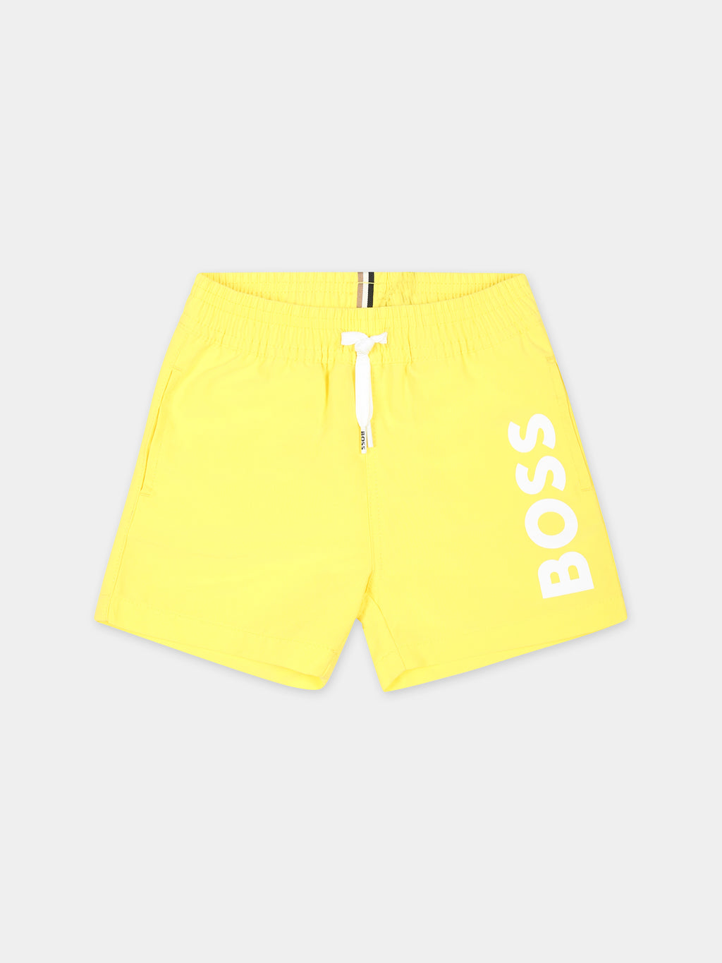 Yellow swim shorts for baby boy with logo